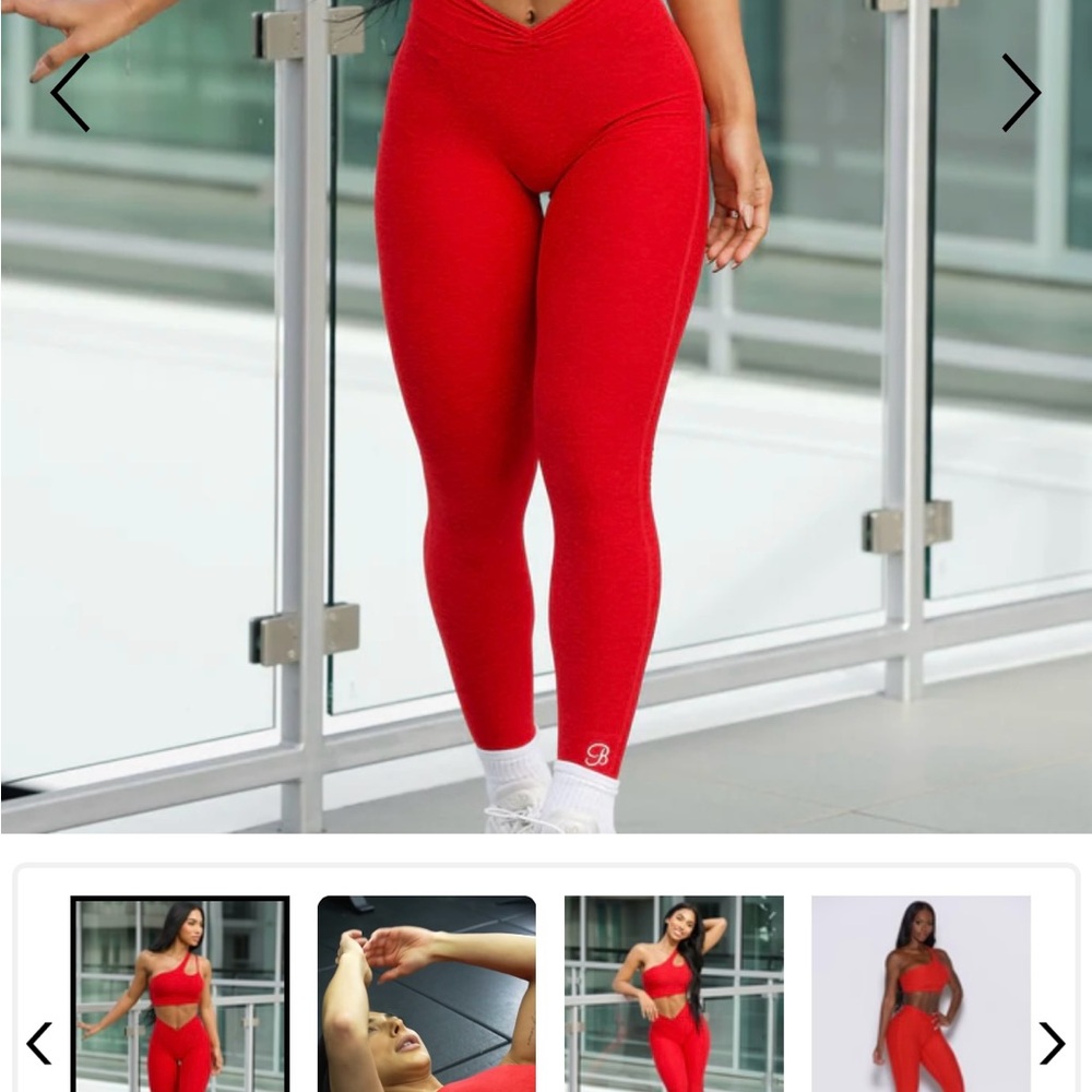 Bombshell Sportswear V-Waist Red Seamless Leggings - Picture 1 of 5